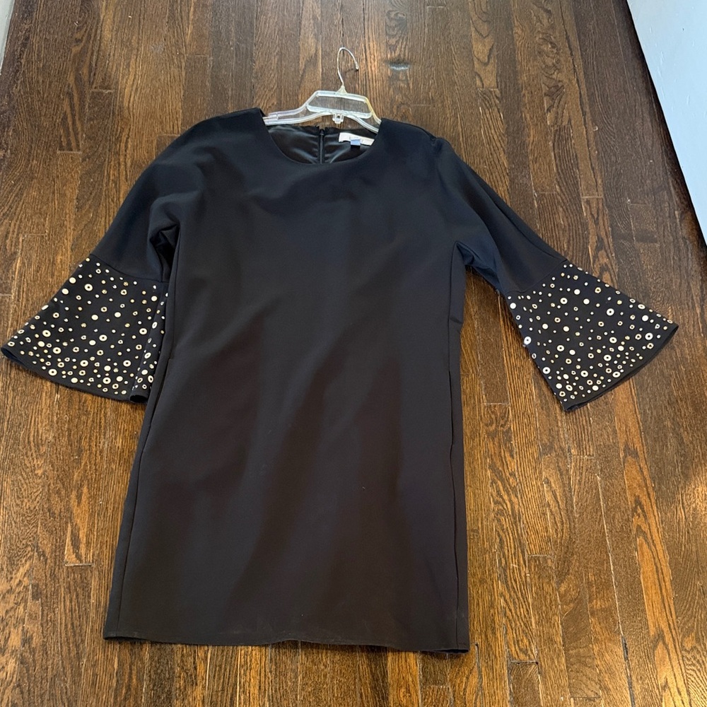 Badgley Mischka Black Dress with Polka Dot Bell Sleeves
